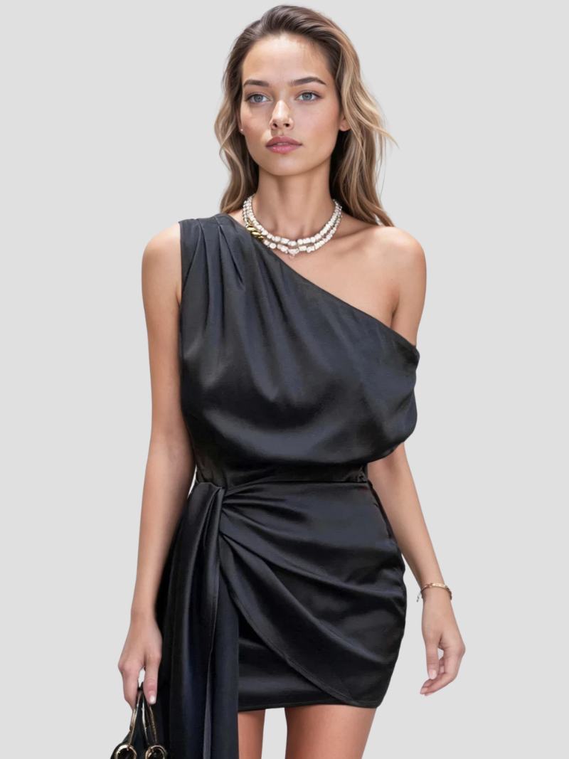 Yolie | Elegante One-Shoulder Satijnen Mini Jurk