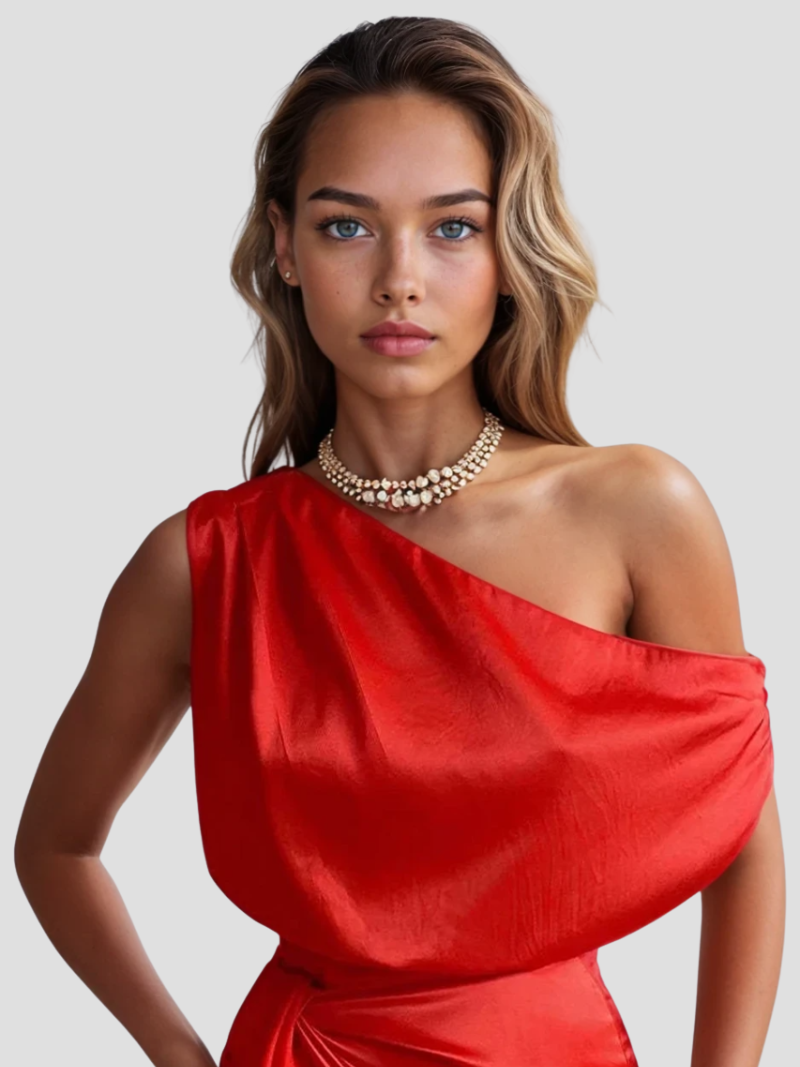 Yolie | Elegante One-Shoulder Satijnen Mini Jurk