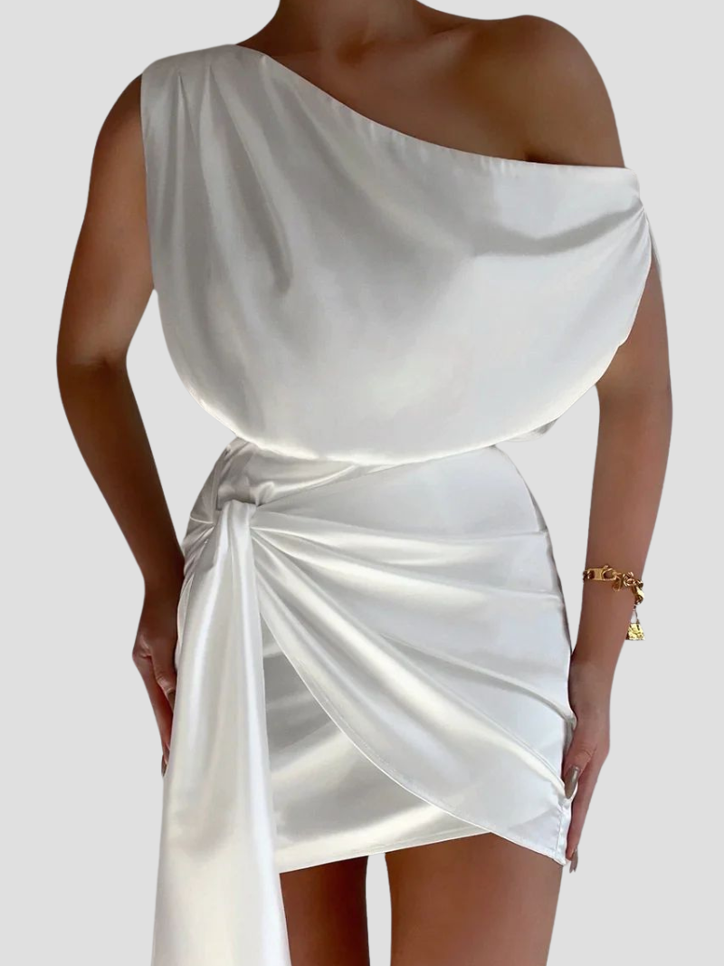 Yolie | Elegante One-Shoulder Satijnen Mini Jurk
