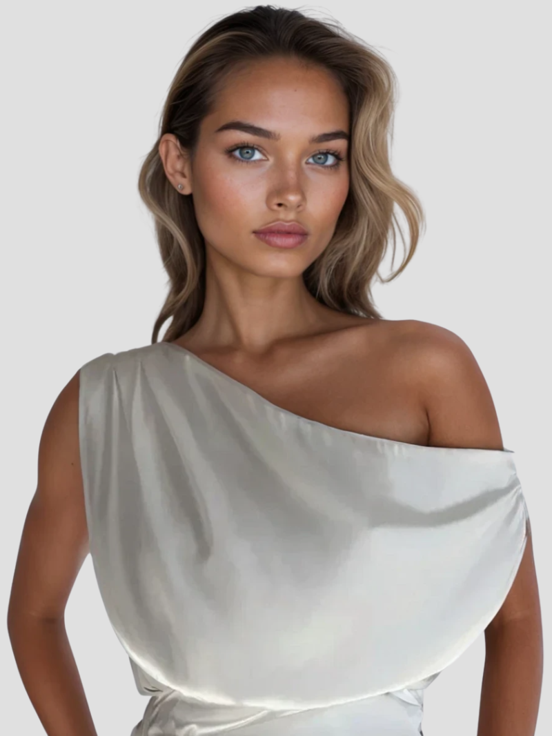 Yolie | Elegante One-Shoulder Satijnen Mini Jurk