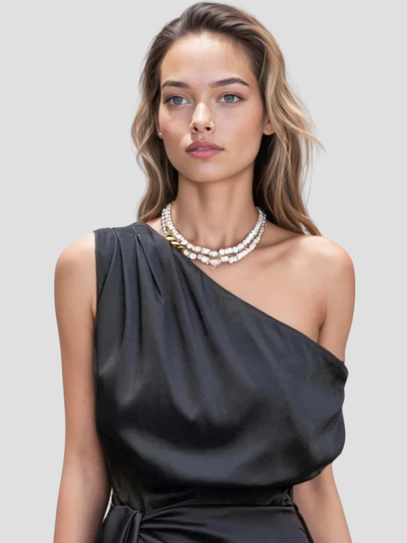 Yolie | Elegante One-Shoulder Satijnen Mini Jurk