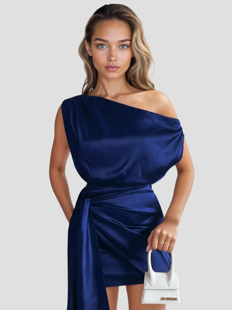 Yolie | Elegante One-Shoulder Satijnen Mini Jurk