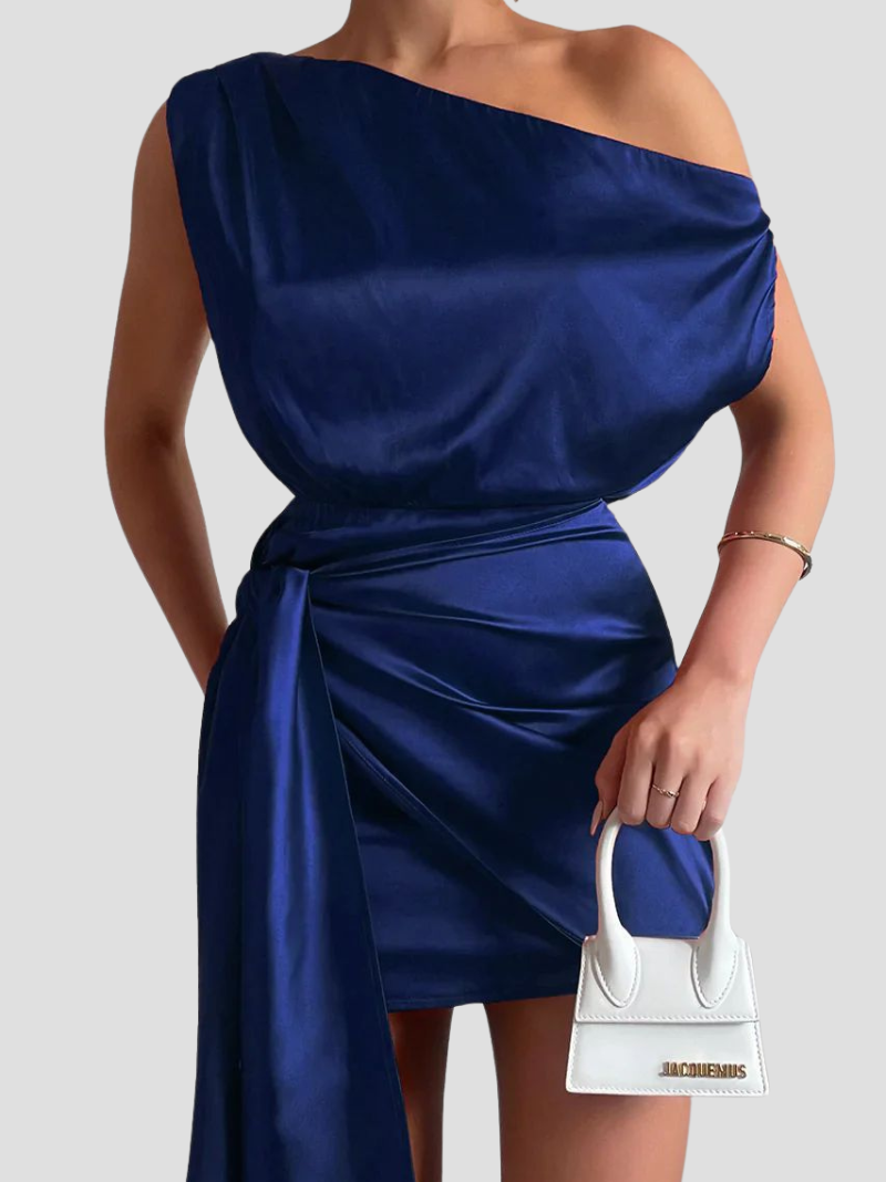 Yolie | Elegante One-Shoulder Satijnen Mini Jurk