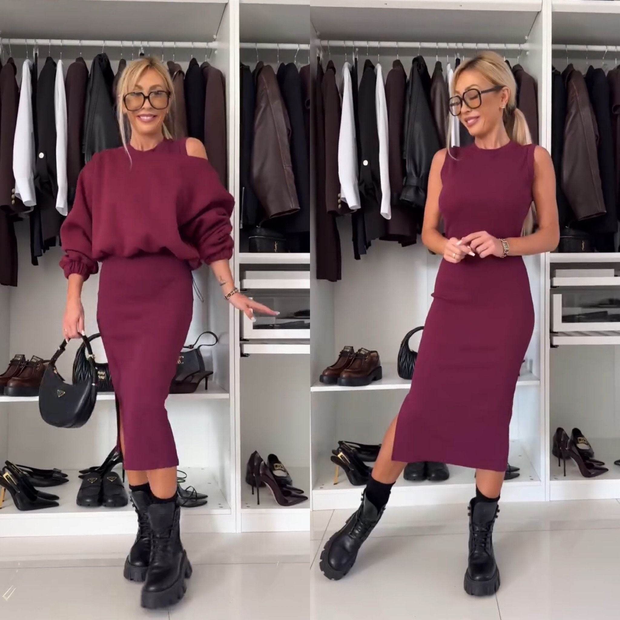 Jamy | Set met Cold-Shoulder Top en Midi-Rok