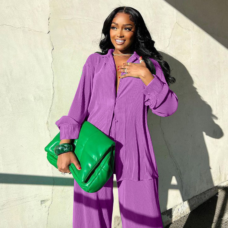Magenta | Luxe Plissé Set met Losvallend Silhouet