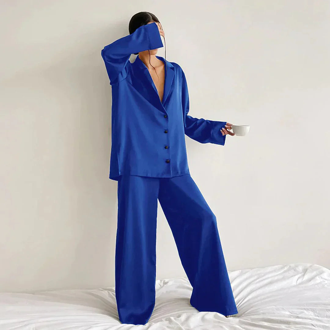 Ammie | Satijnen Pyjama Set met Wijdere Broek
