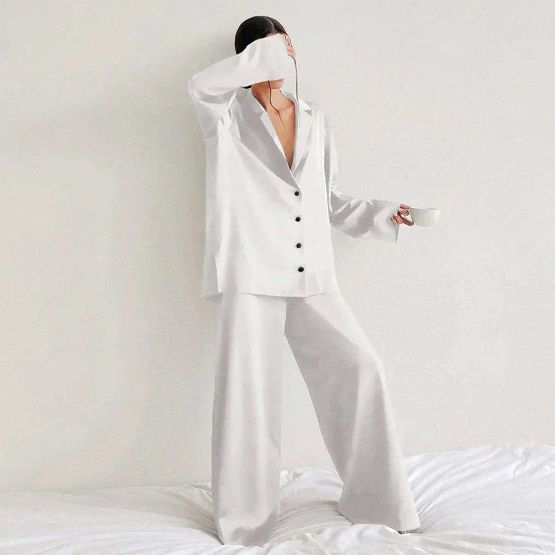 Ammie | Satijnen Pyjama Set met Wijdere Broek