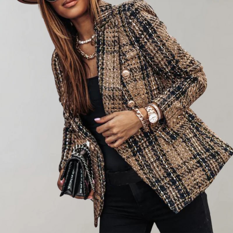 Amber - Geruite Blazer met Luxe Knopen