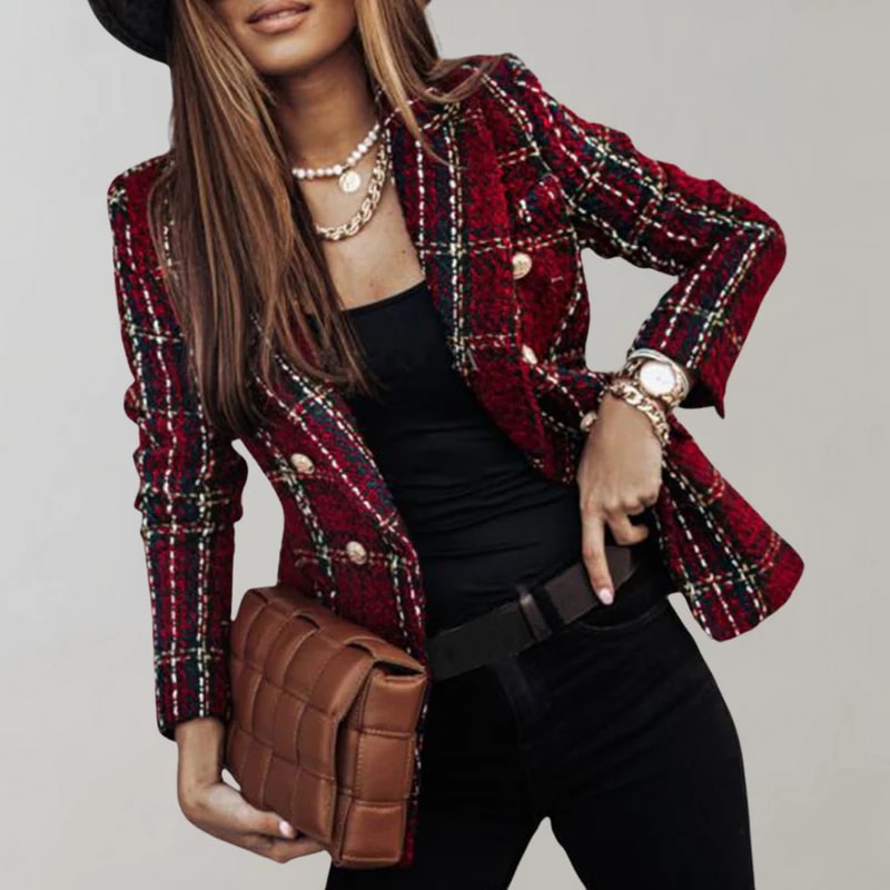 Amber - Geruite Blazer met Luxe Knopen