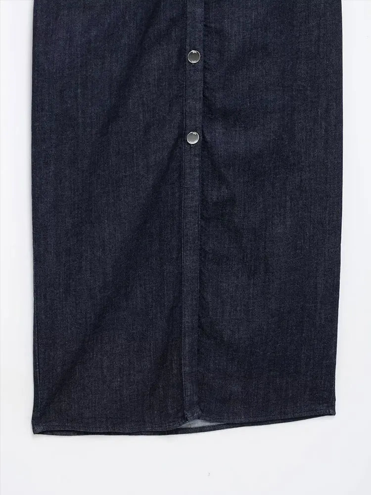 Victoria | Donkerblauwe Denim Jurk - Midi