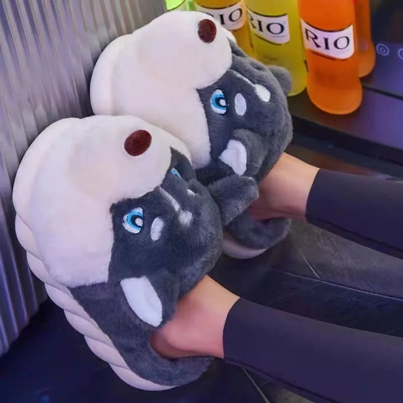 Warme Zachte Vrouwen Pantoffels Met Husky Print