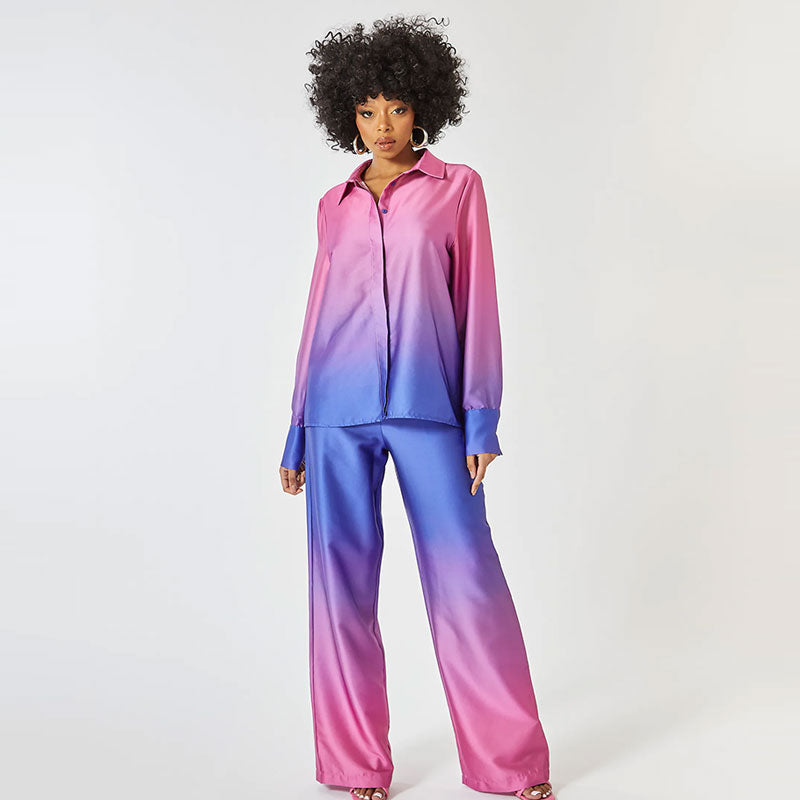 Fena | Satijnen Ombré Set met Wijde Pijpen
