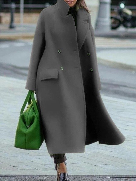 Elegante Dames Lange Mantel Jas Met Knopen