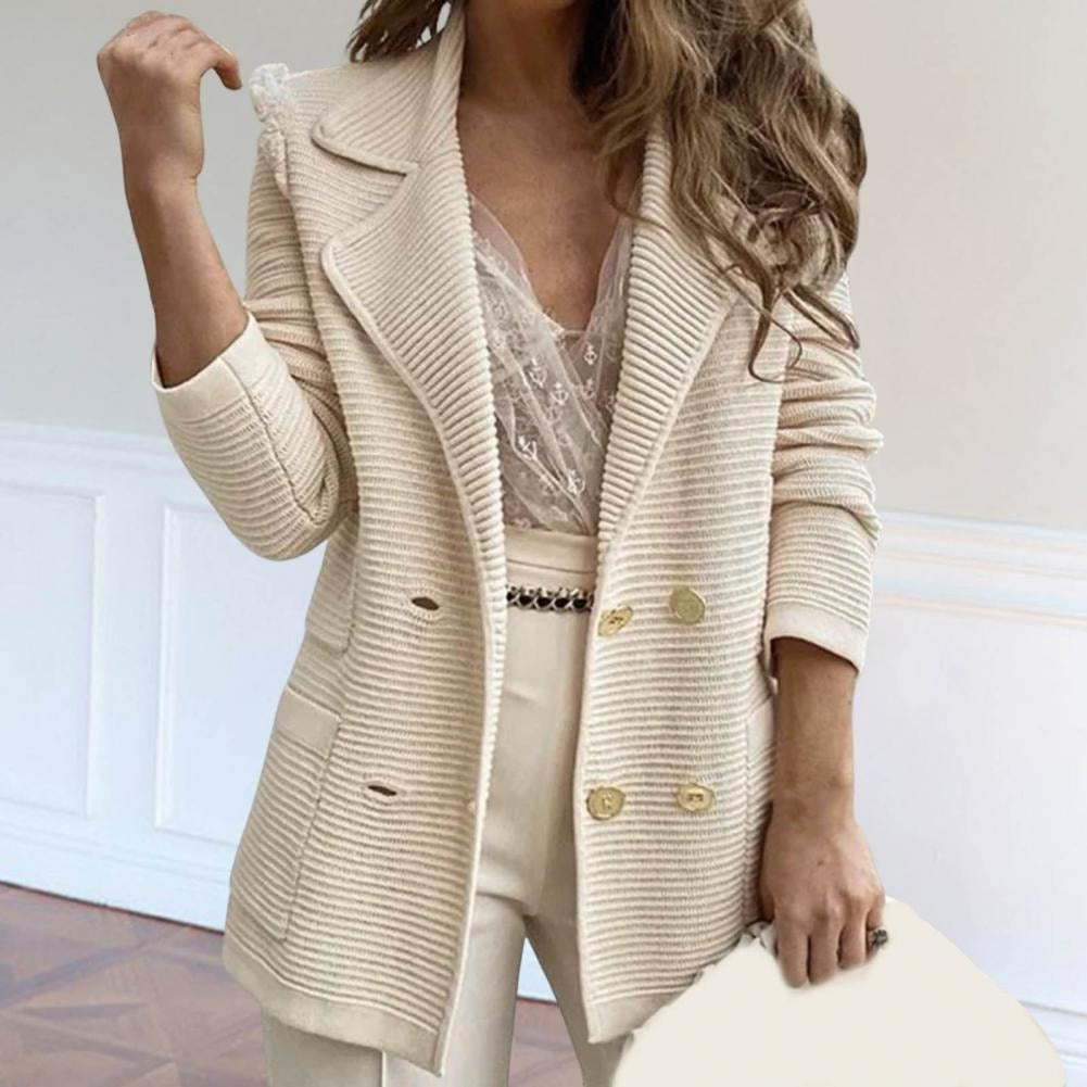 Stijlvolle Dames Gebreide Blazer met Dubbele Knoopsluiting