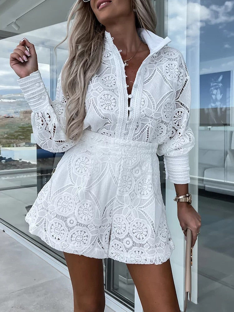 Mini Playsuit met Kanten Details Voor Dames
