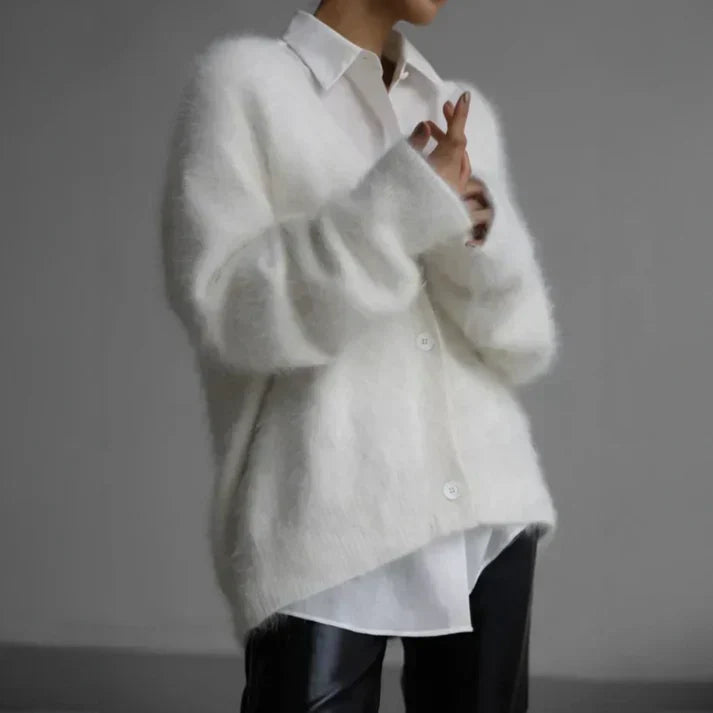 Oversized Zachte Dames Fluffy Cardigan met Knopen