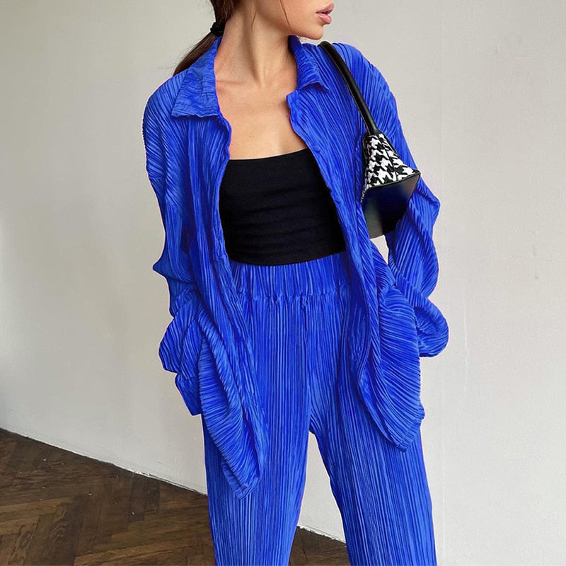 Magenta | Luxe Plissé Set met Losvallend Silhouet