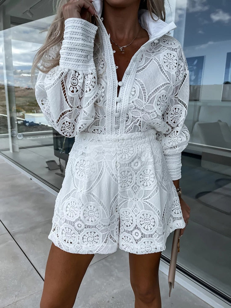Mini Playsuit met Kanten Details Voor Dames