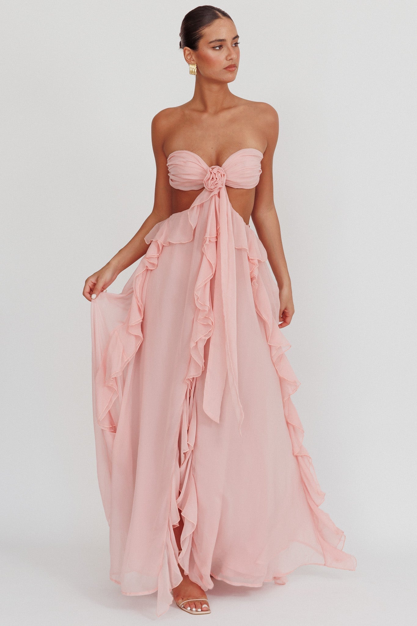 Tanja | Cut-Out Ruffle Maxi Jurk met Strapless