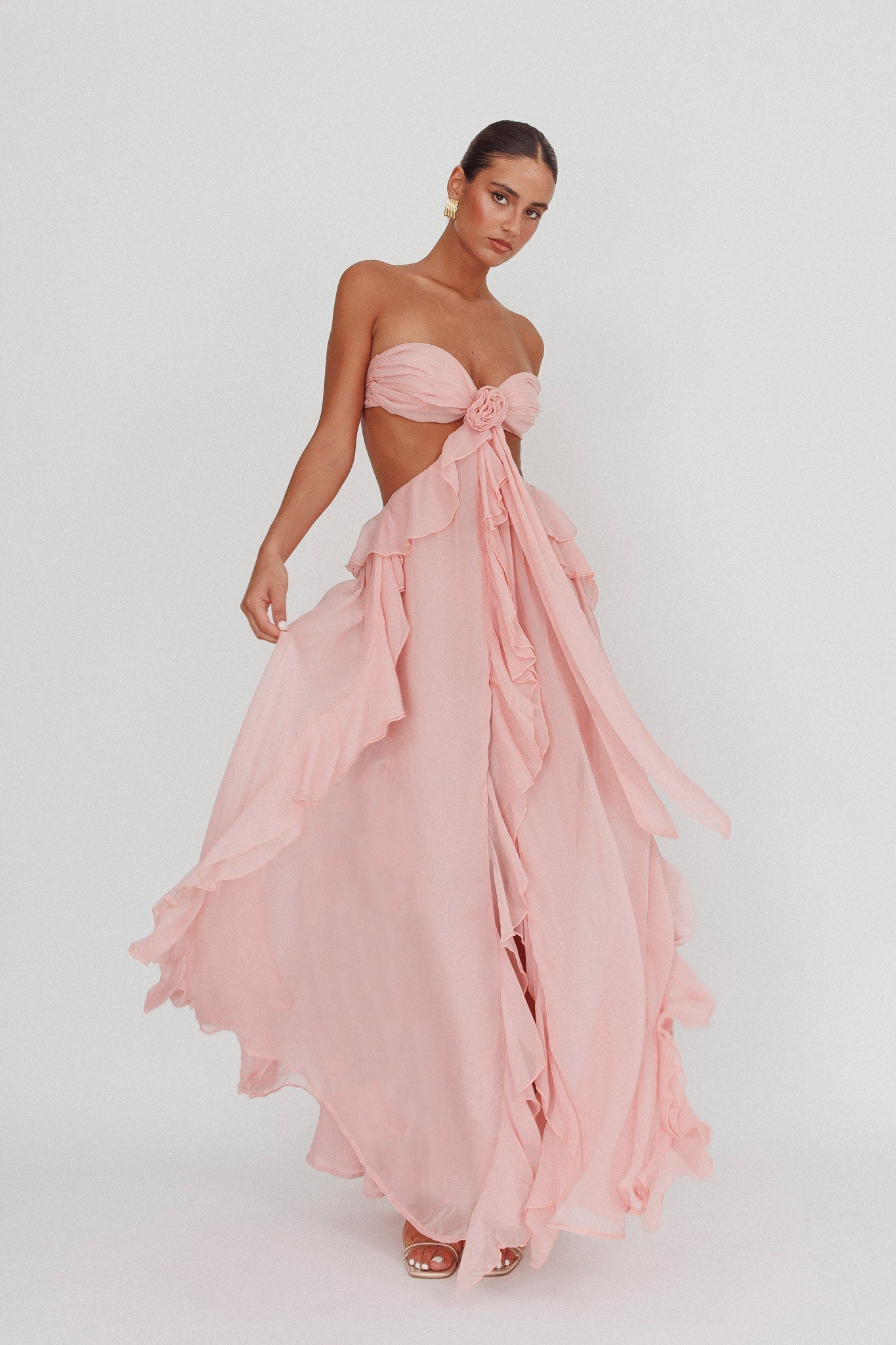 Tanja | Cut-Out Ruffle Maxi Jurk met Strapless
