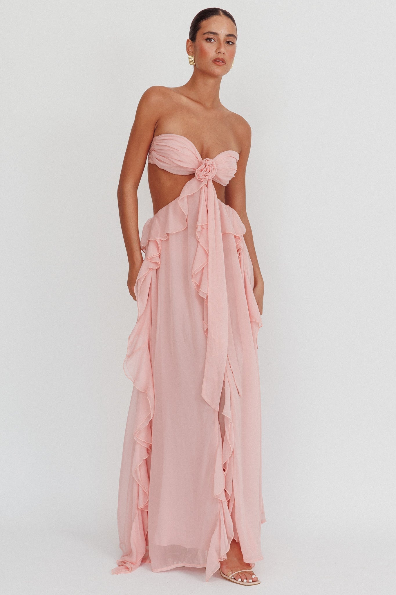 Tanja | Cut-Out Ruffle Maxi Jurk met Strapless