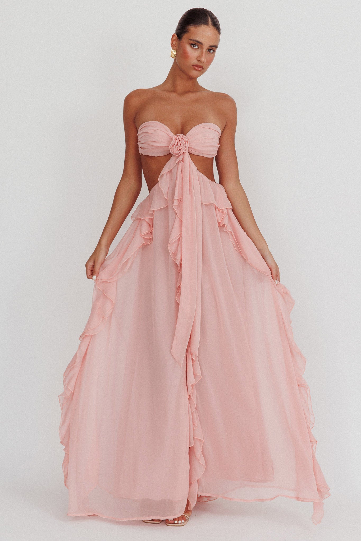 Tanja | Cut-Out Ruffle Maxi Jurk met Strapless