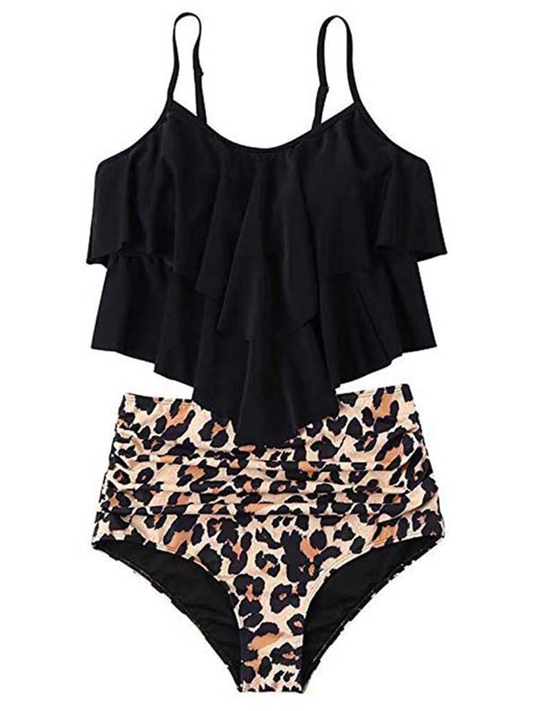 Kimberly | Ruffle Tankini met Leopard High-Waist Bottom