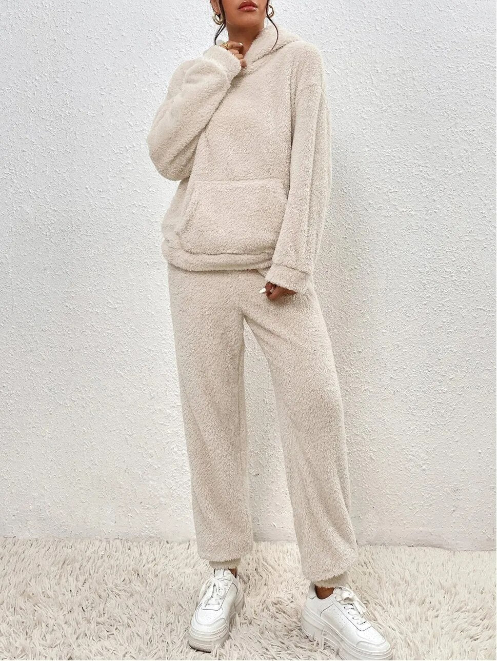 Comfortabele Zachte Teddy Jas Dames Loungewear Set met Hoodie