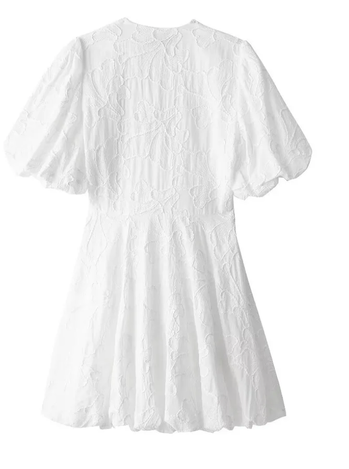 Tasha | Witte Broderie Mini Jurk met Puff Mouwen