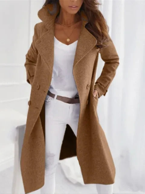 Elegante Chique Dames Wollen Jas met Knoopsluiting