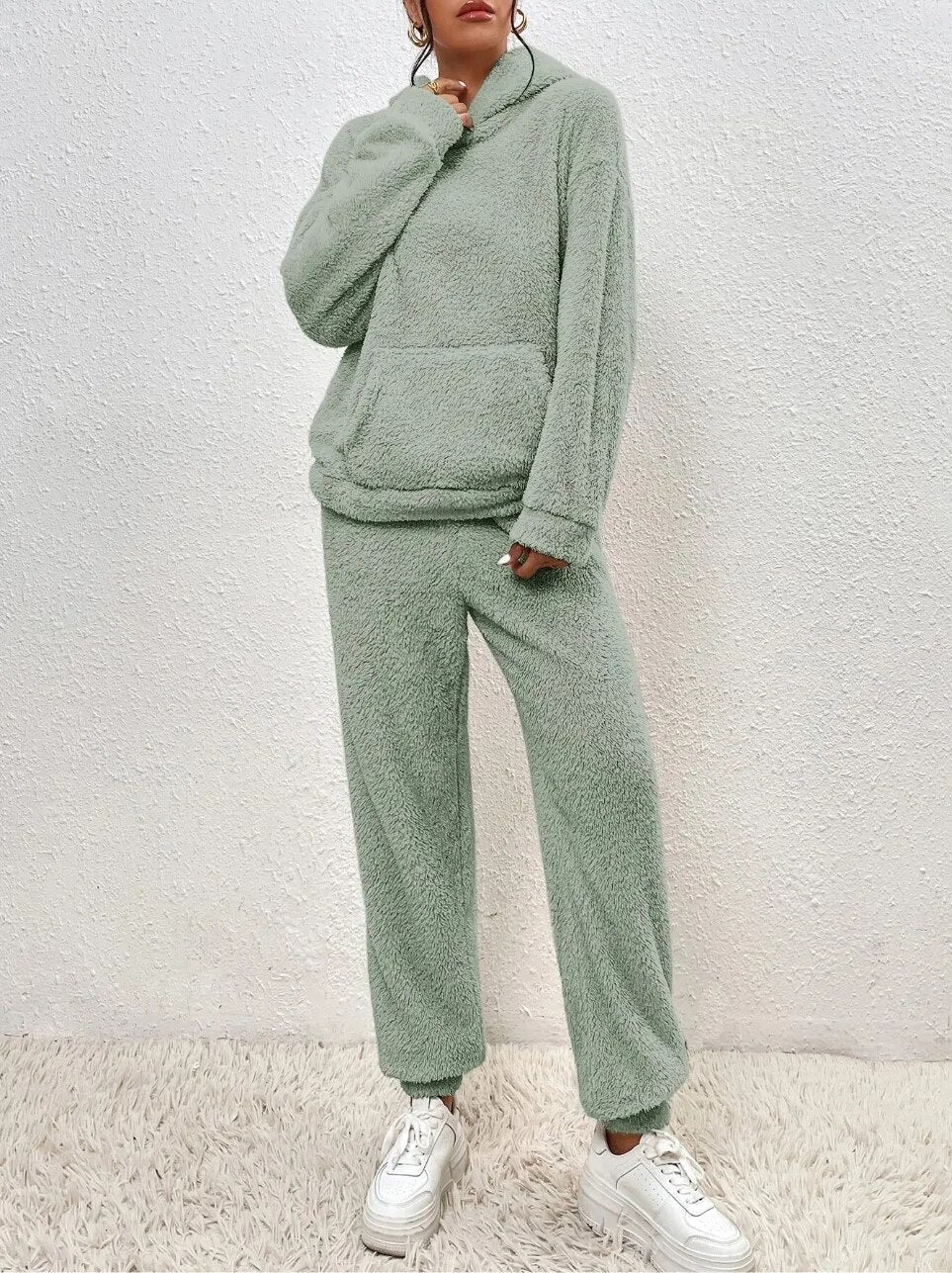 Comfortabele Zachte Teddy Jas Dames Loungewear Set met Hoodie