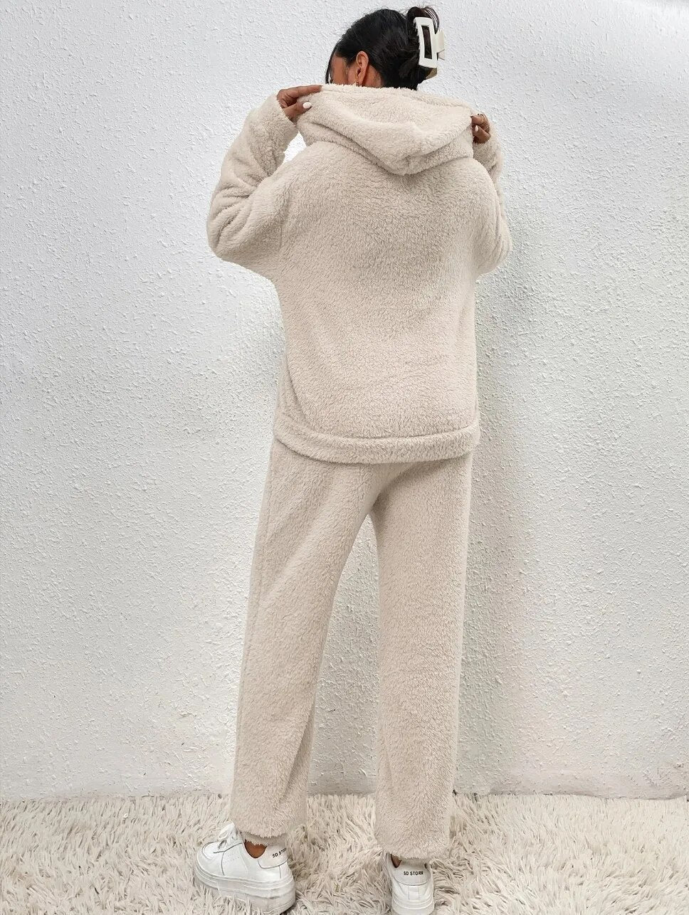 Comfortabele Zachte Teddy Jas Dames Loungewear Set met Hoodie
