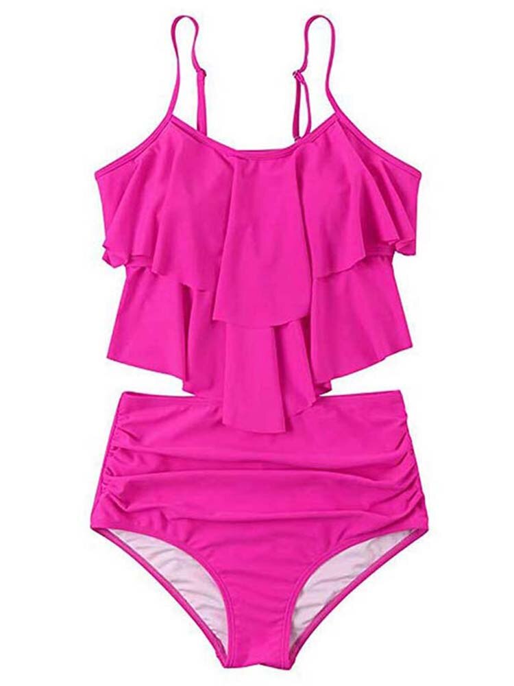 Kimberly | Ruffle Tankini met Leopard High-Waist Bottom
