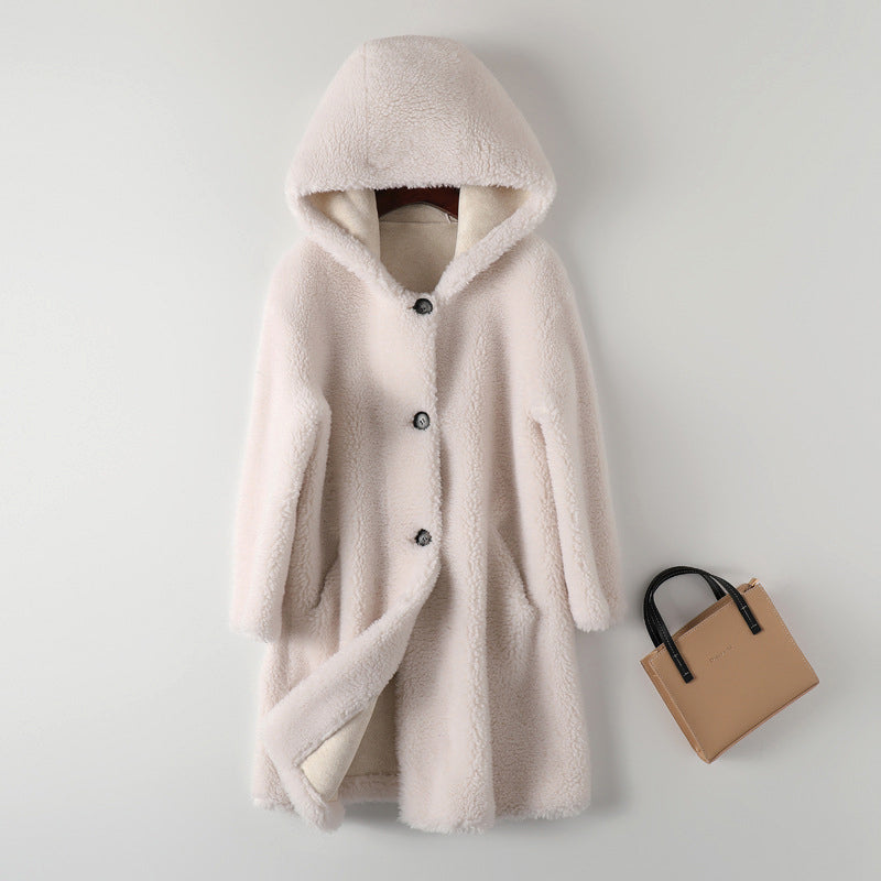 Luxe Warme Dames Teddy Jas met Capuchon en Knopen