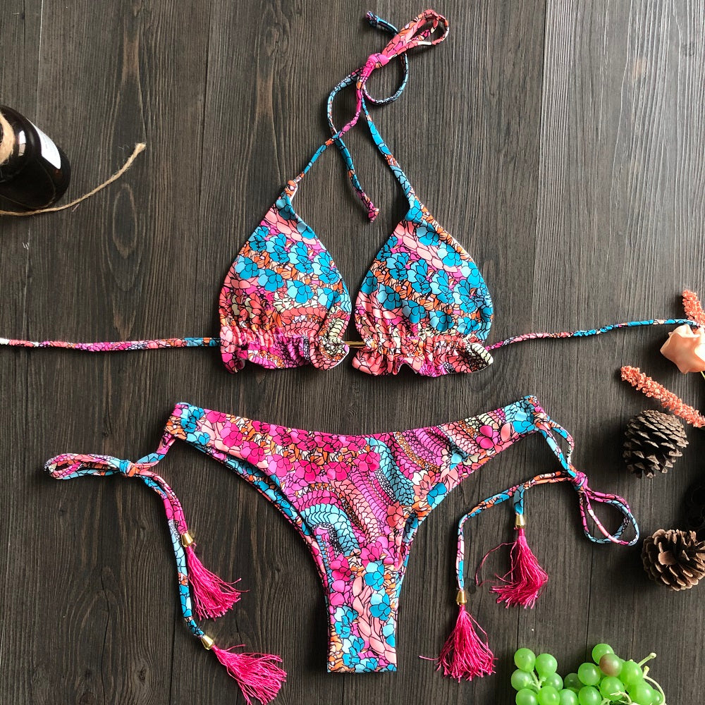 Frenchi | Bohemian Triangel Bikini met Kralen en Kwastjes