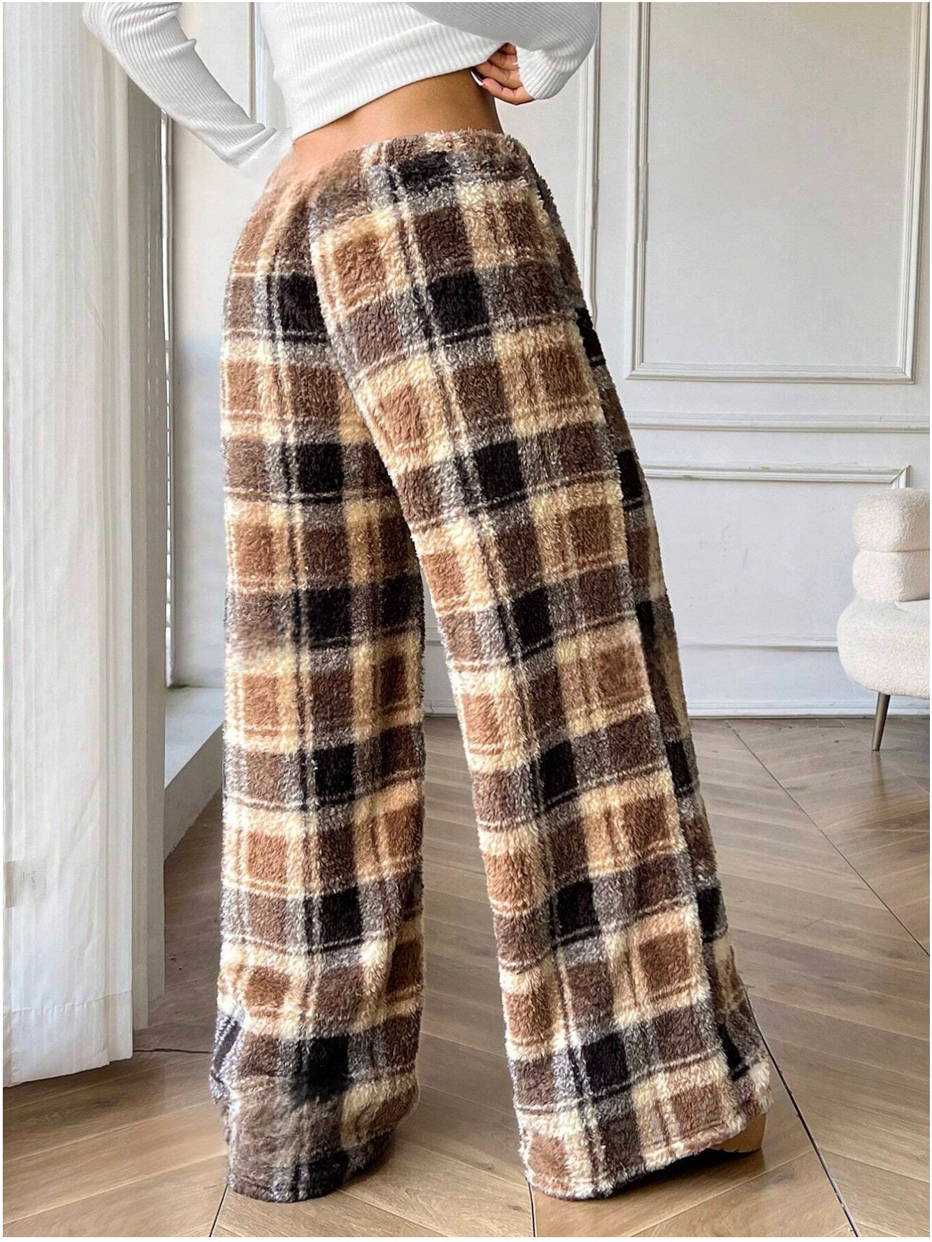 Khiara | Zachte Fleece Broek met Ruitmotief