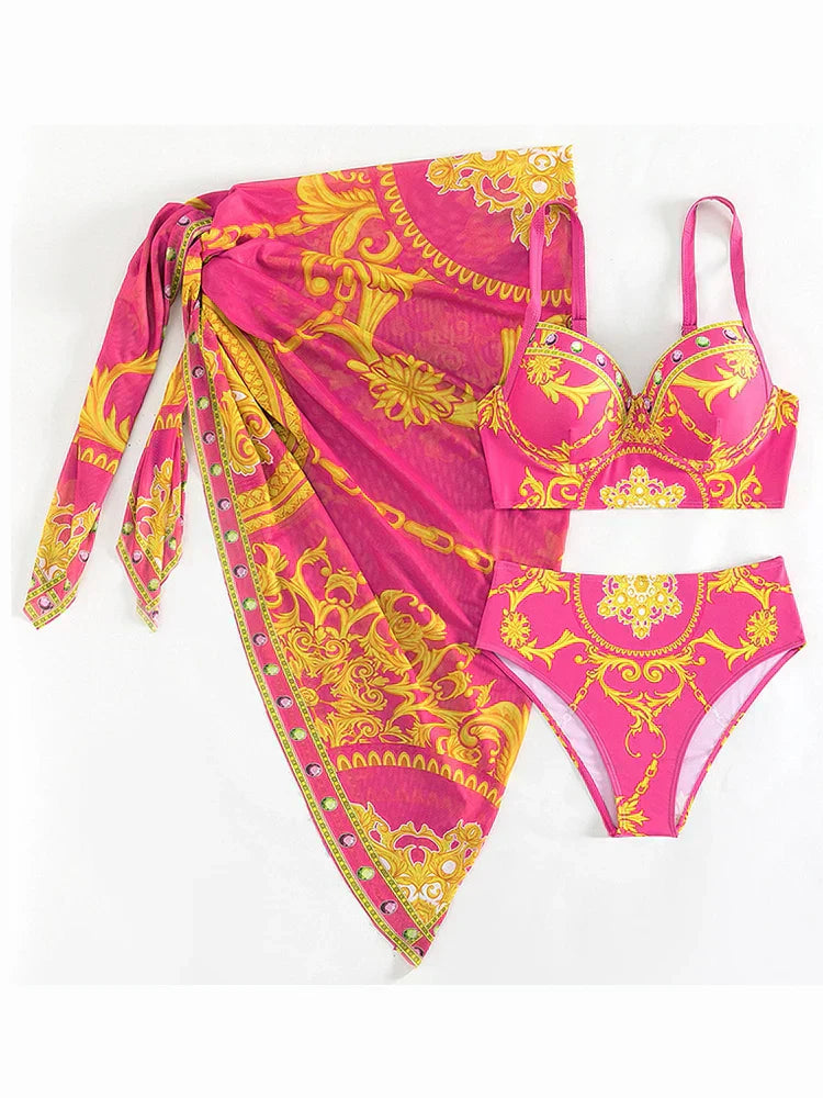 Carla | 3-delige Hoge Taille Rok Bikini Set