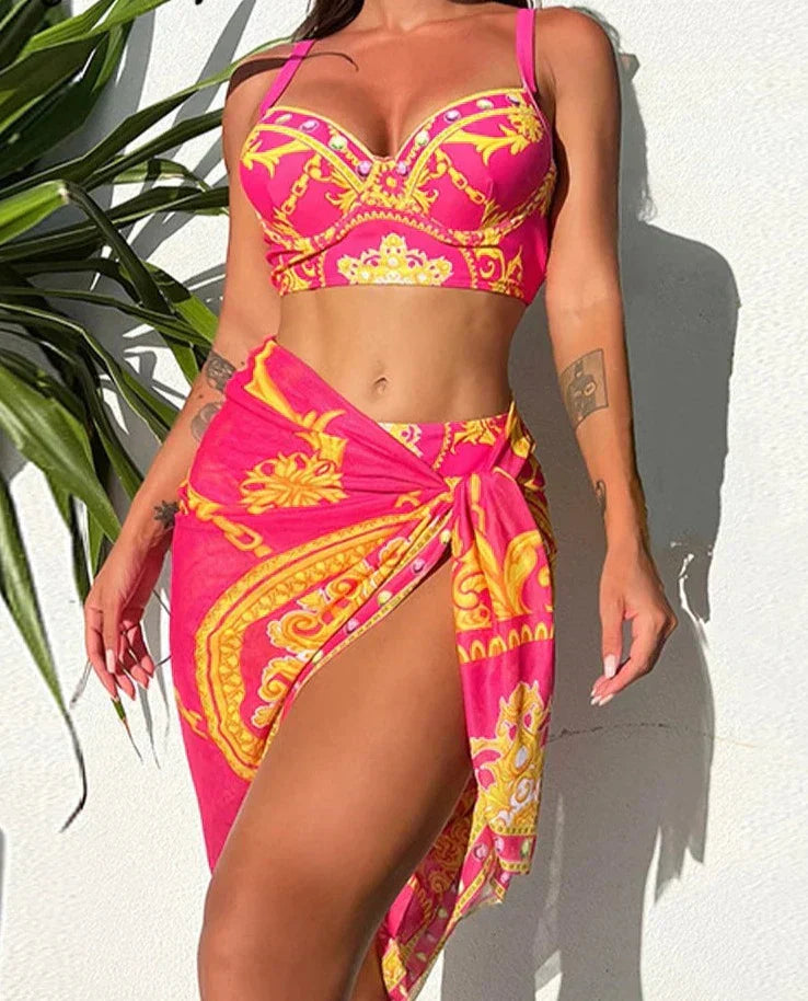 Carla | 3-delige Hoge Taille Rok Bikini Set