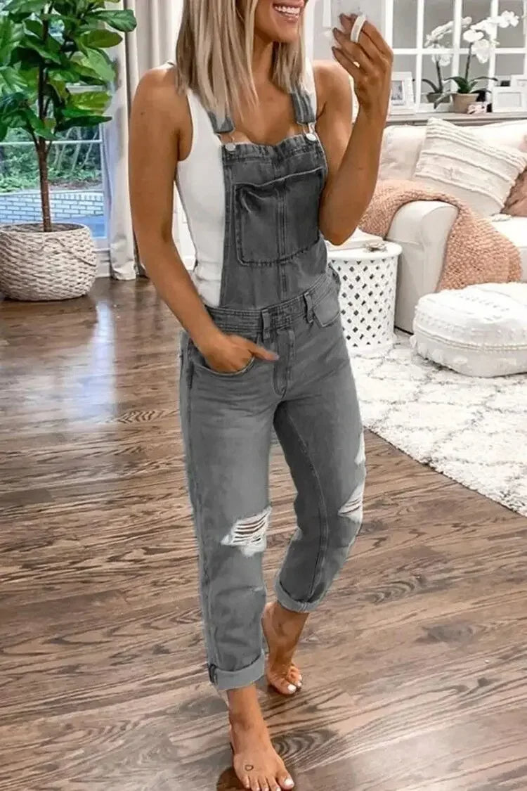 Casual Denim Dames Jumpsuit met Ripped Details