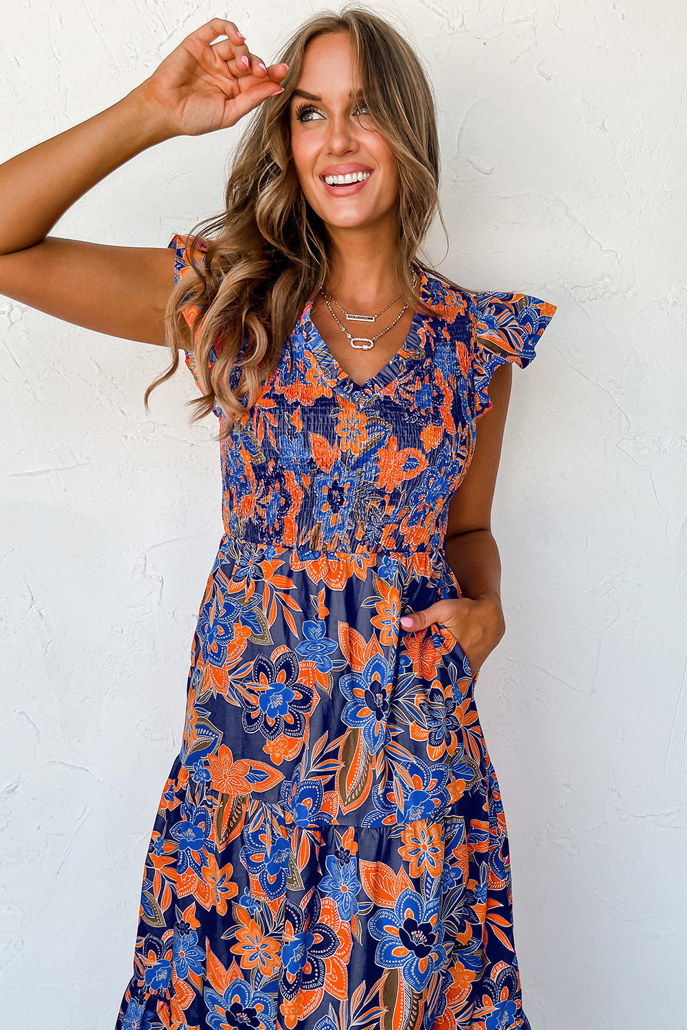 Susy | Maxi Jurk met Bloemenprint en Ruches