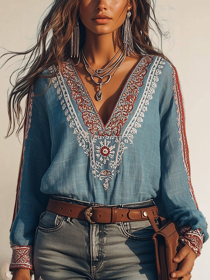 Hannie | Boho-Inspirerende Blouse met Gedetailleerde Borduursels