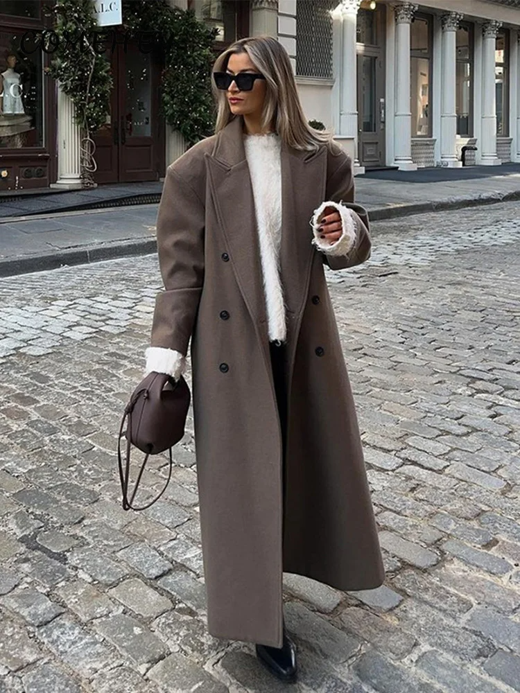 Oversized Lange Dames Mantel Jas met Dubbele Knopen