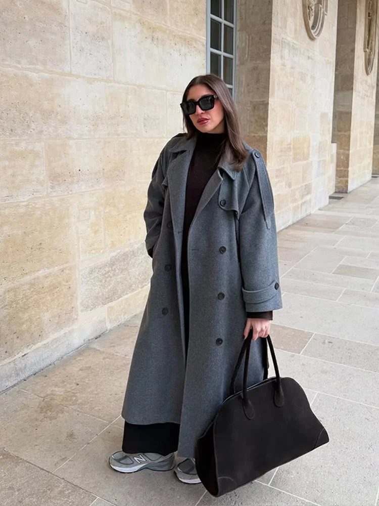 Oversized Lange Dames Mantel Jas met Dubbele Knopen