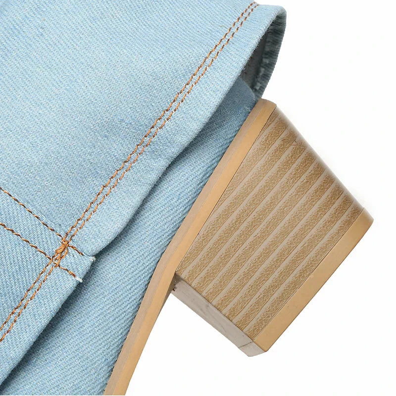 Denim Western Boots met Lage Hak - Cowboystijl
