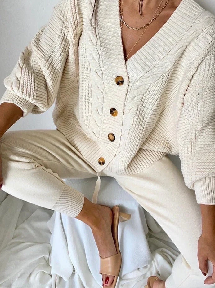 Stijlvolle Wolmix Dames Knitwear Set met Oversized Cardigan