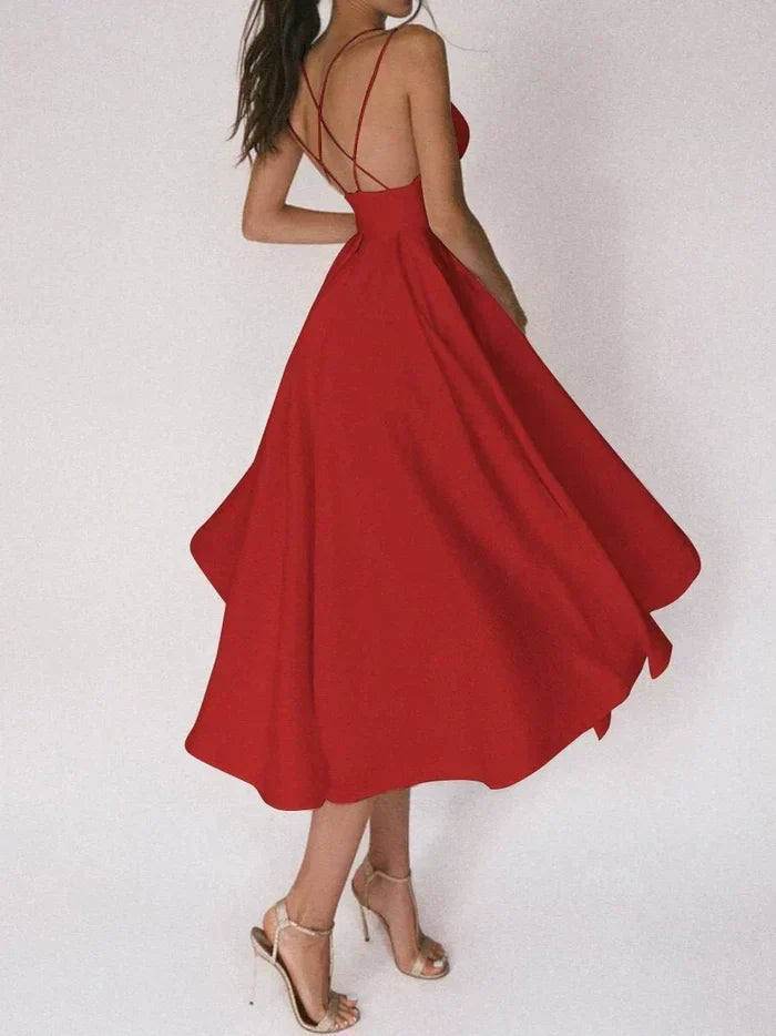 Laurela | Elegante A-Lijn Midi Jurk met Spaghettibandjes
