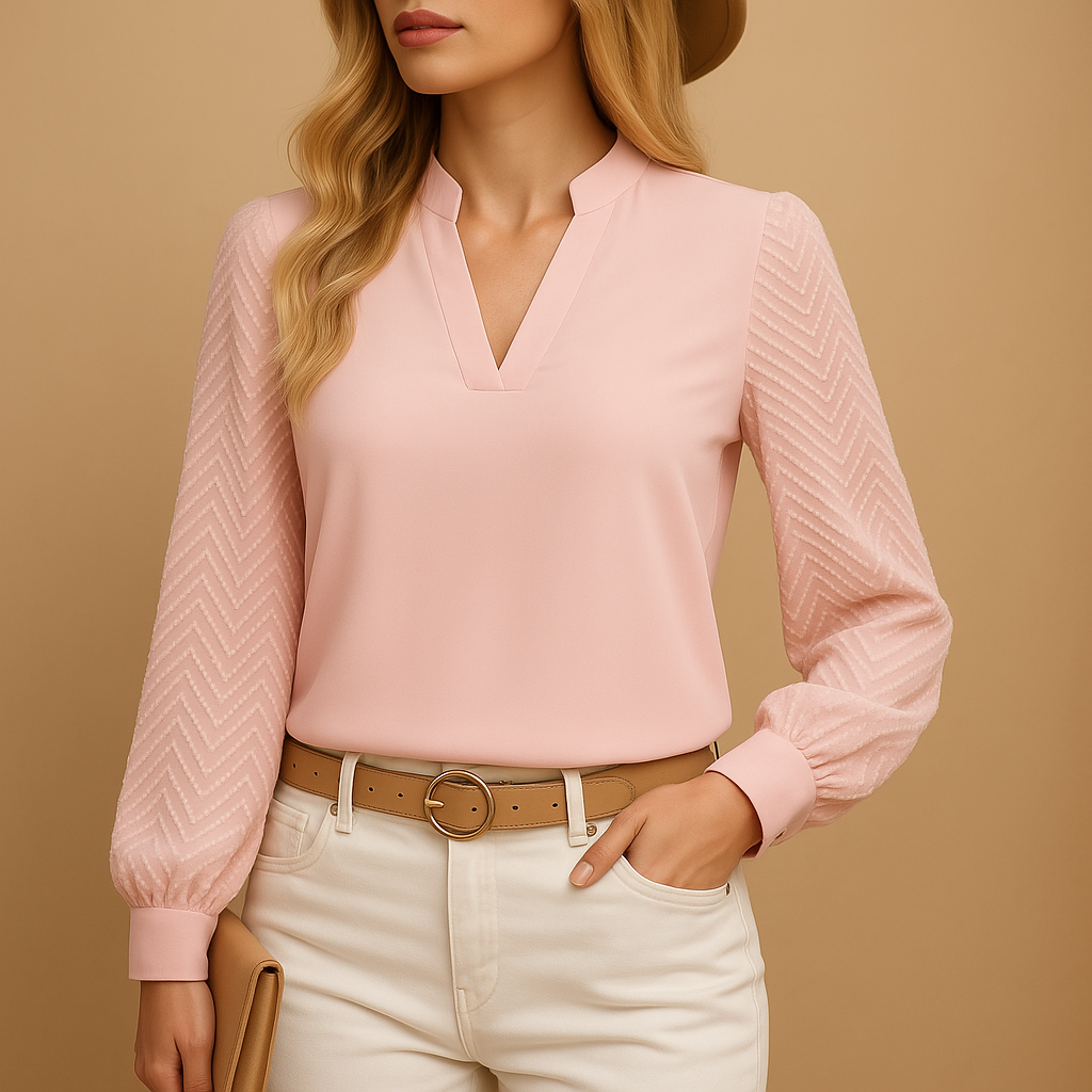 Stijlvolle Dames Blouse met V-Hals en Lange Mouwen