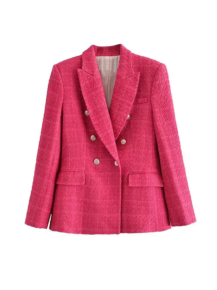 Chique gestructureerde dames blazer met verfijnde dubbele knoopsluiting