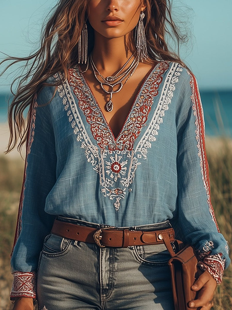 Hannie | Boho-Inspirerende Blouse met Gedetailleerde Borduursels