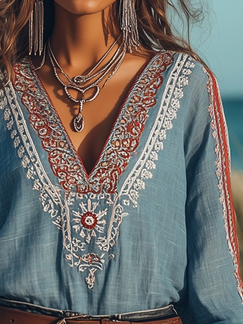 Hannie | Boho-Inspirerende Blouse met Gedetailleerde Borduursels